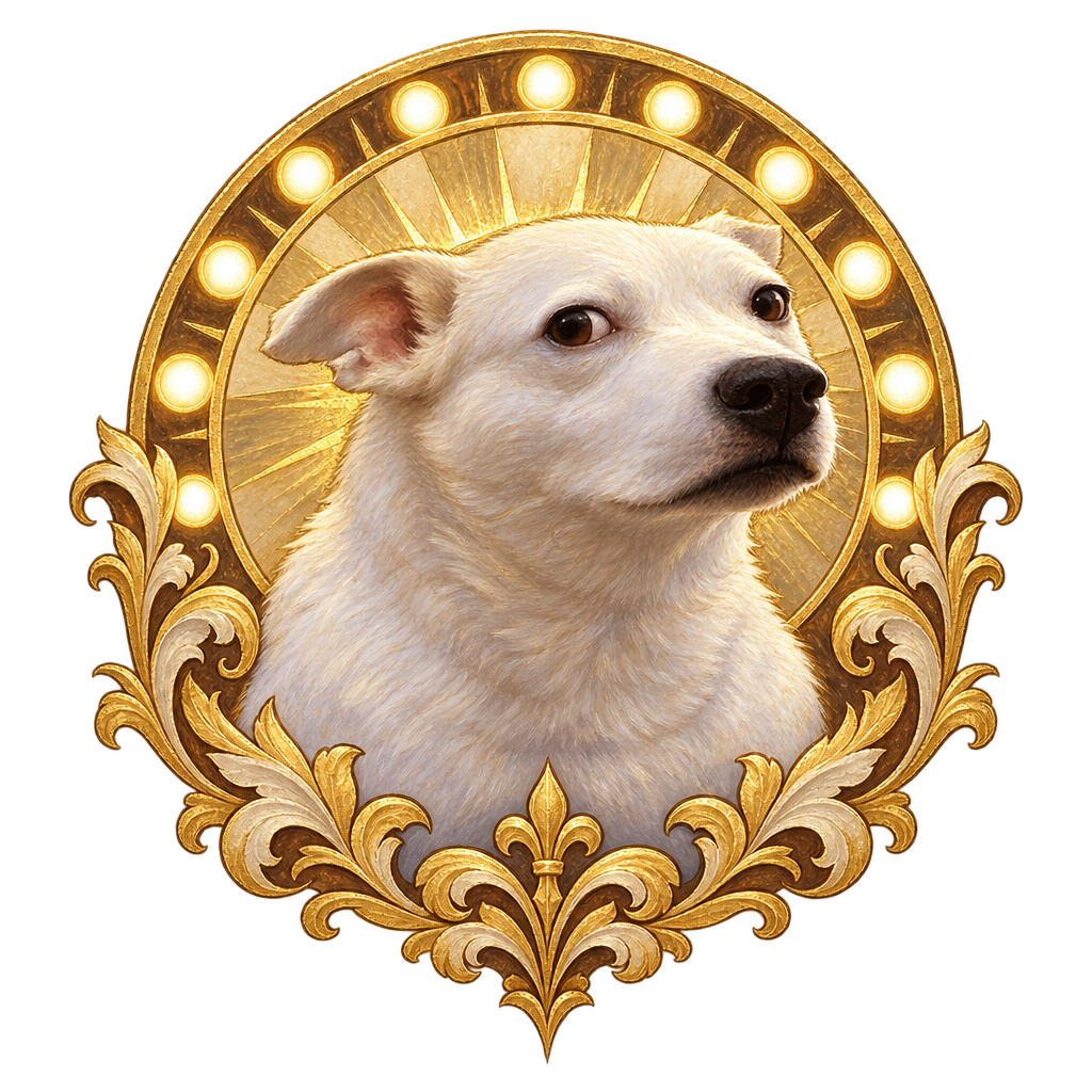 WTF Dog gilded medallion mark